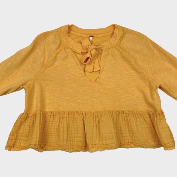 Free People Sweat Jane Front Tie Peplum Pullover Sweatshirt Top Women's Small - Picture 3 of 12